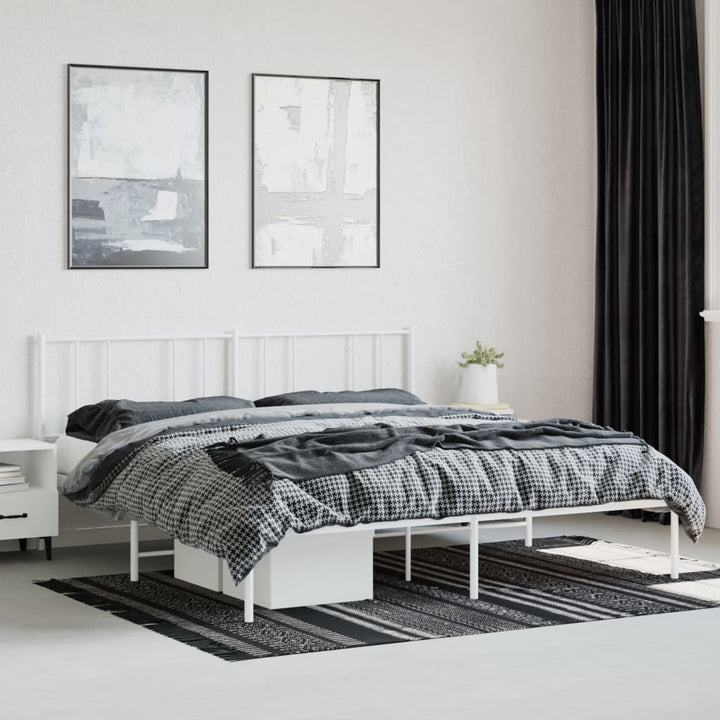 vidaXL Metal Bed Frame with Headboard White 72"x83.9" California King-2
