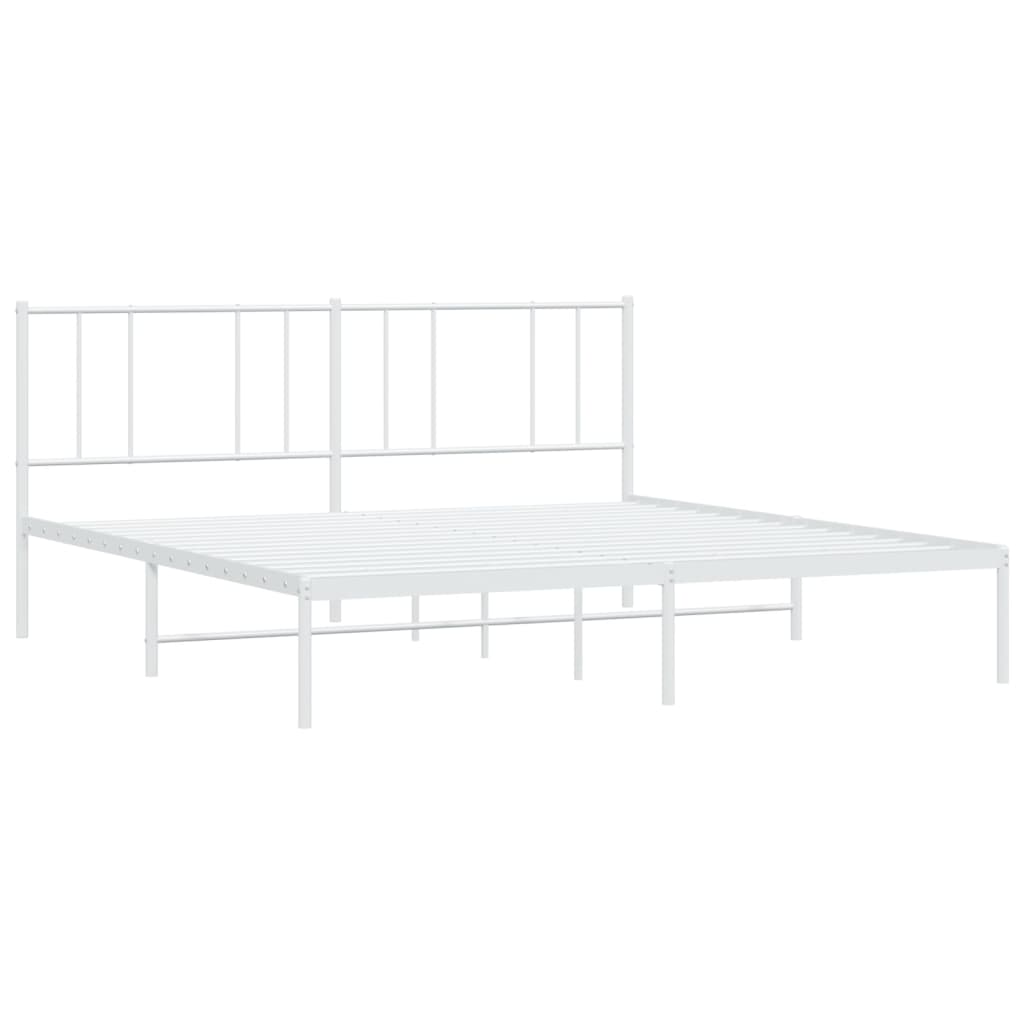 vidaXL Metal Bed Frame with Headboard White 72"x83.9" California King-4