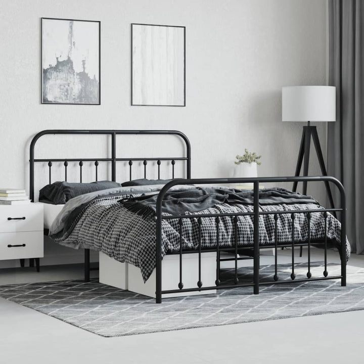vidaXL Metal Bed Frame with Headboard and Footboard Black 59.1"x78.7"-2