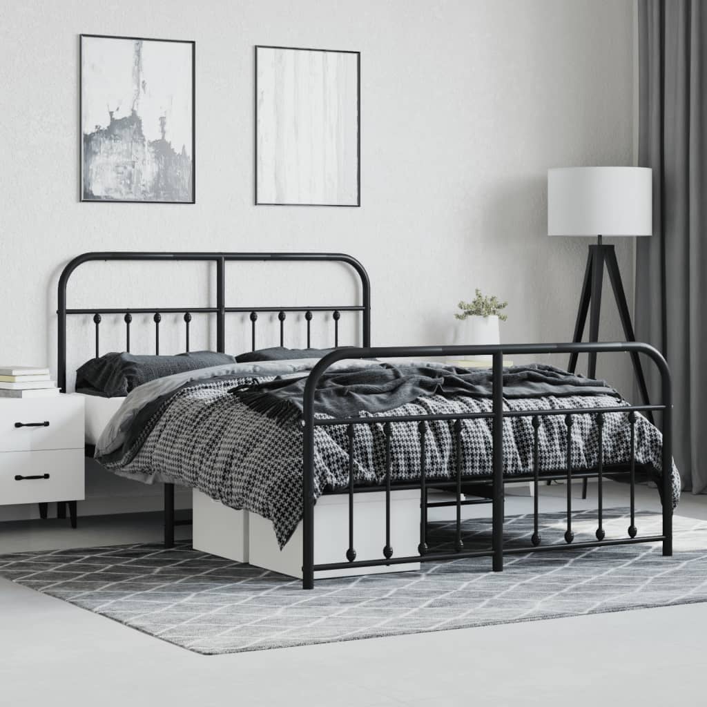 vidaXL Metal Bed Frame with Headboard and Footboard Black 59.1"x78.7"-4