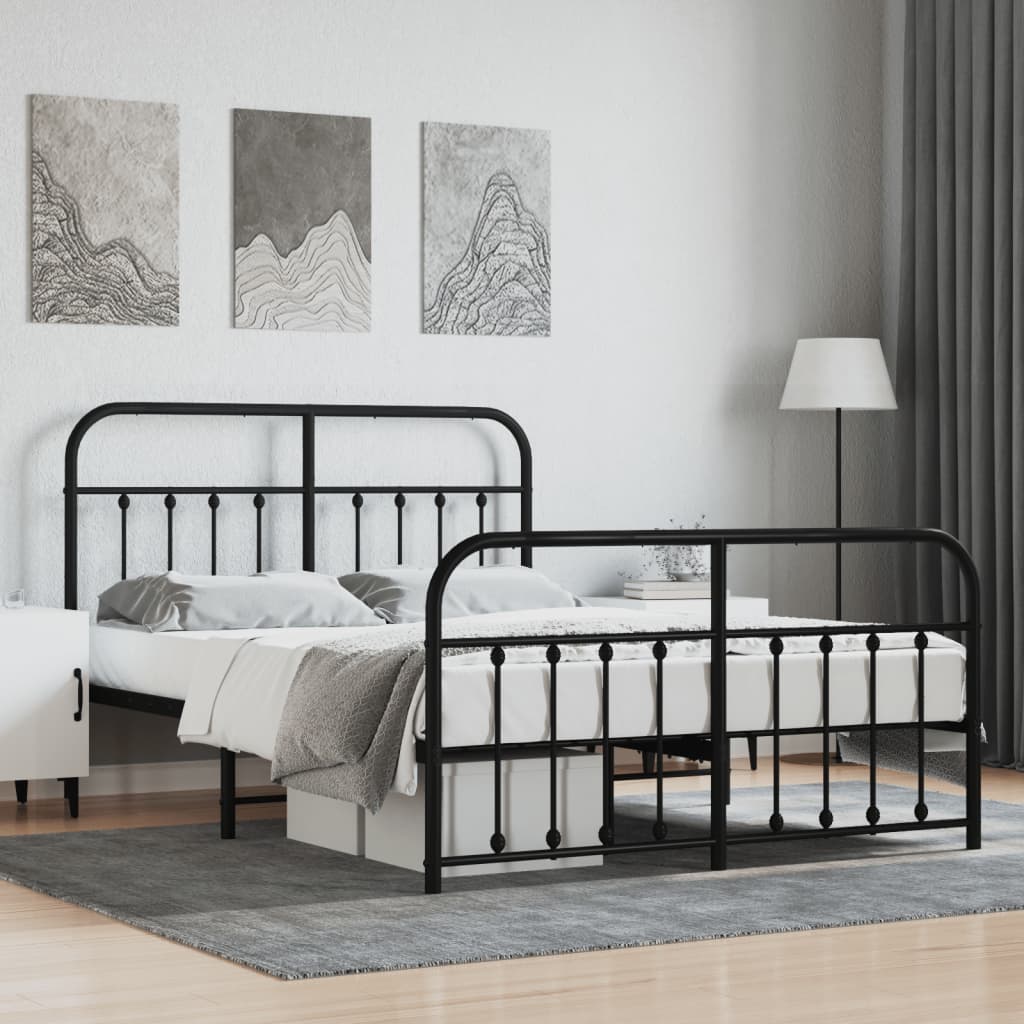 vidaXL Metal Bed Frame with Headboard and Footboard Black 59.1"x78.7"-0