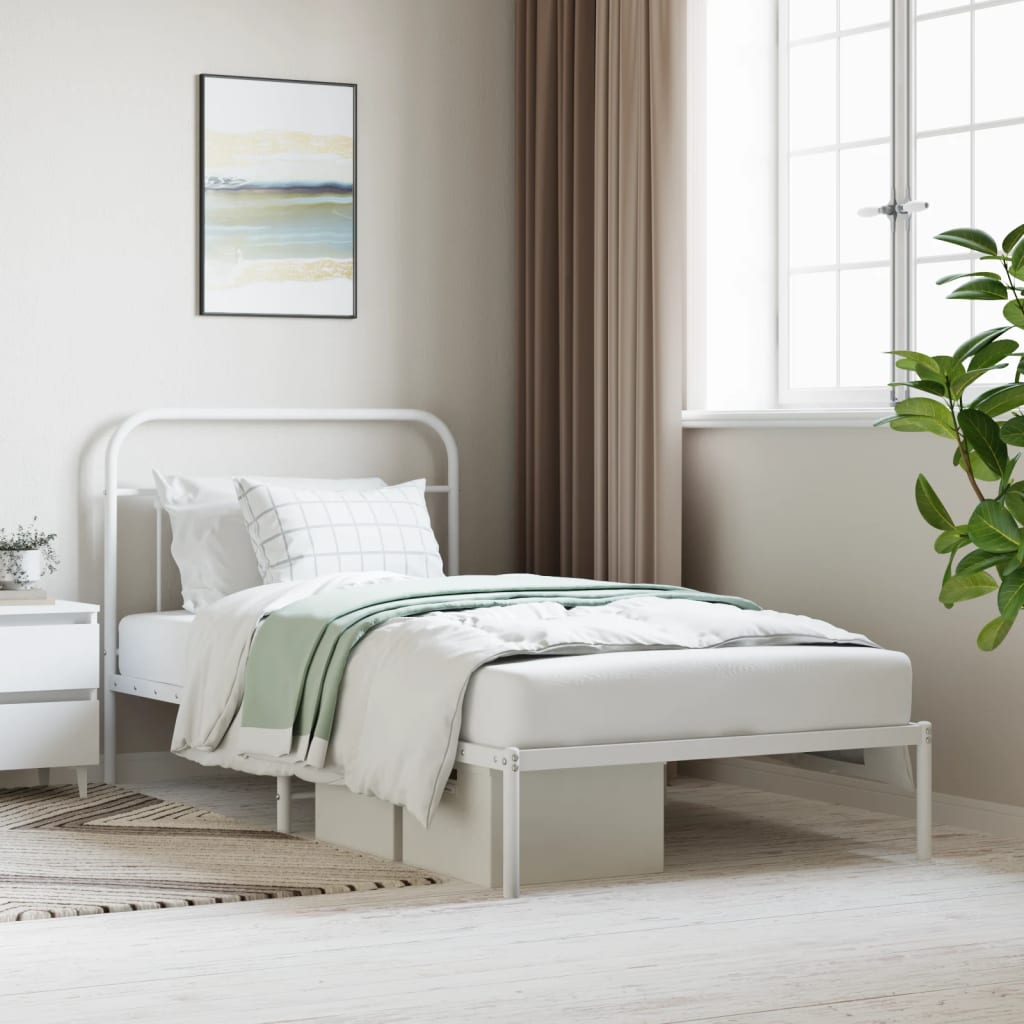 vidaXL Metal Bed Frame with Headboard White 39.4"x78.7"-0