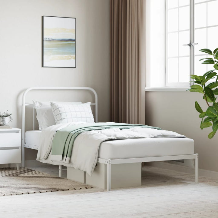 vidaXL Metal Bed Frame with Headboard White 39.4"x78.7"-0