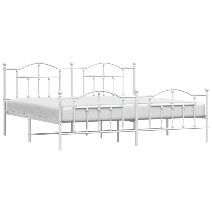 vidaXL Metal Bed Frame with Headboard and Footboard White 76"x79.9" King-1