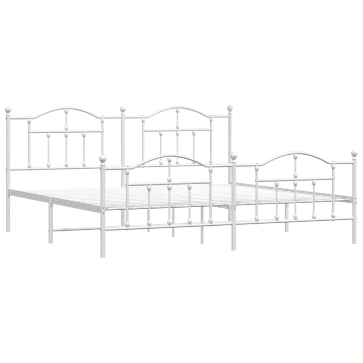 vidaXL Metal Bed Frame with Headboard and Footboard White 76"x79.9" King-2