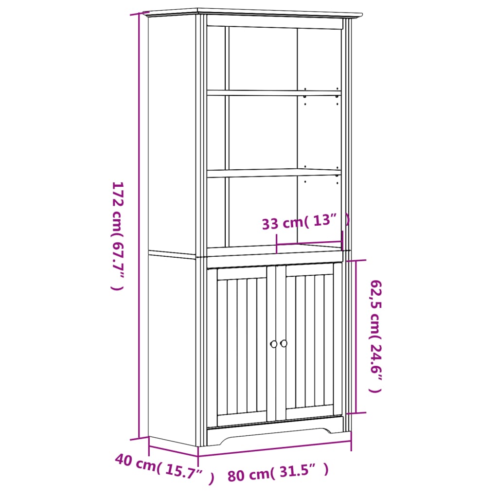 vidaXL Bookshelf Storage File Cabinet Shelf with Doors BODO Solid Wood Pine-18