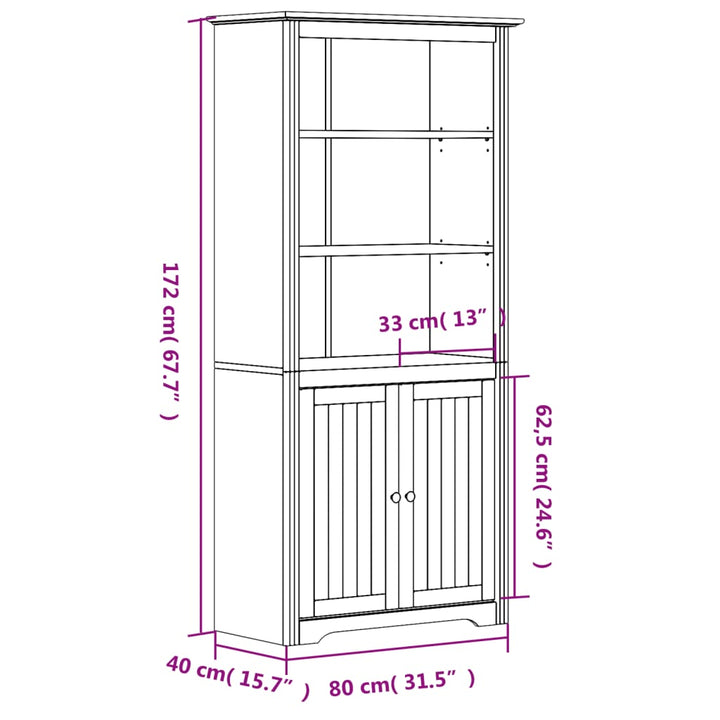 vidaXL Bookshelf Storage File Cabinet Shelf with Doors BODO Solid Wood Pine-18