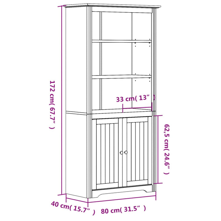 vidaXL Bookshelf Storage File Cabinet Shelf with Doors BODO Solid Wood Pine-15