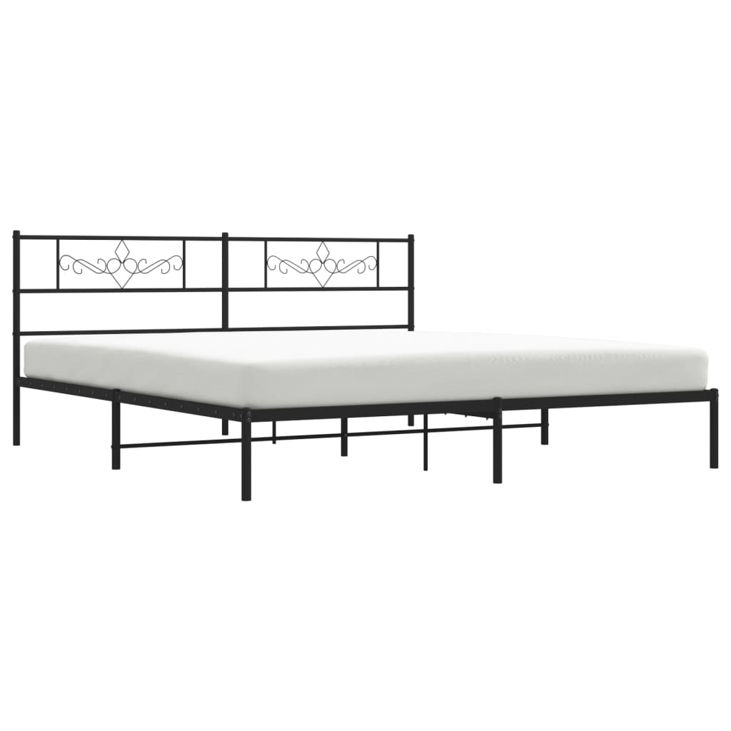 vidaXL Metal Bed Frame with Headboard Black 76"x79.9" King-1