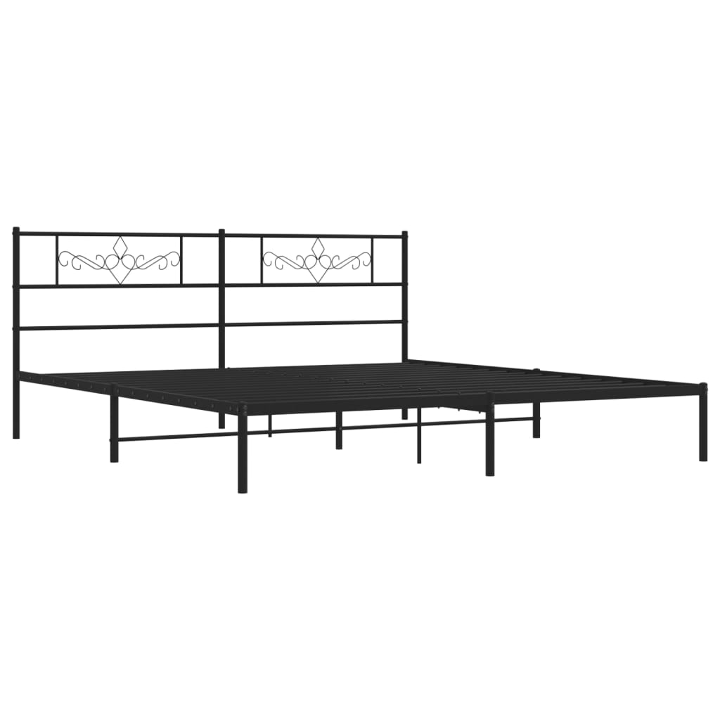 vidaXL Metal Bed Frame with Headboard Black 76"x79.9" King-2