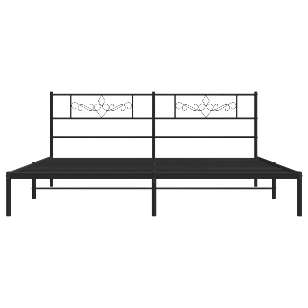 vidaXL Metal Bed Frame with Headboard Black 76"x79.9" King-3