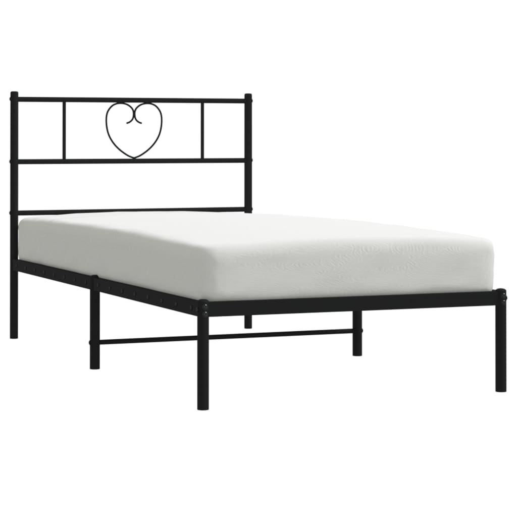 vidaXL Metal Bed Frame with Headboard Black 39.4"x74.8" Twin-1