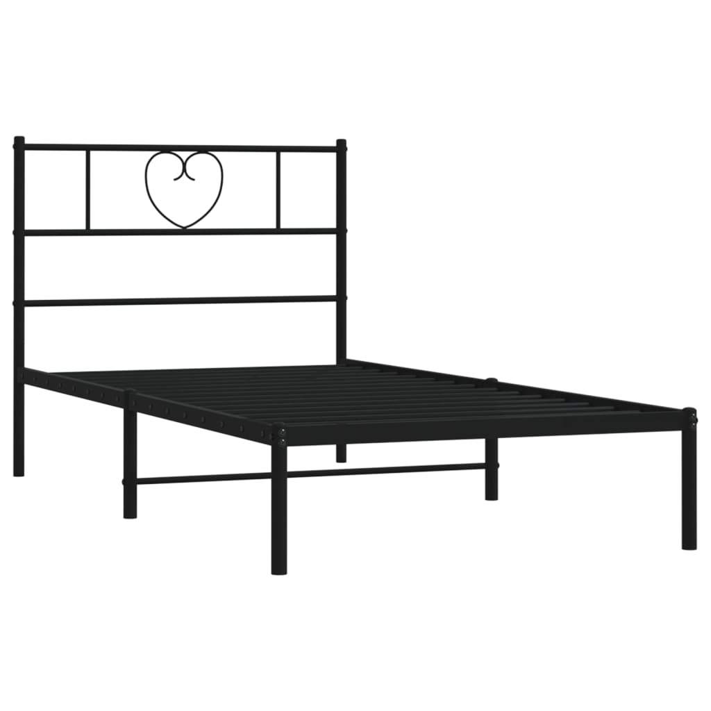 vidaXL Metal Bed Frame with Headboard Black 39.4"x74.8" Twin-2