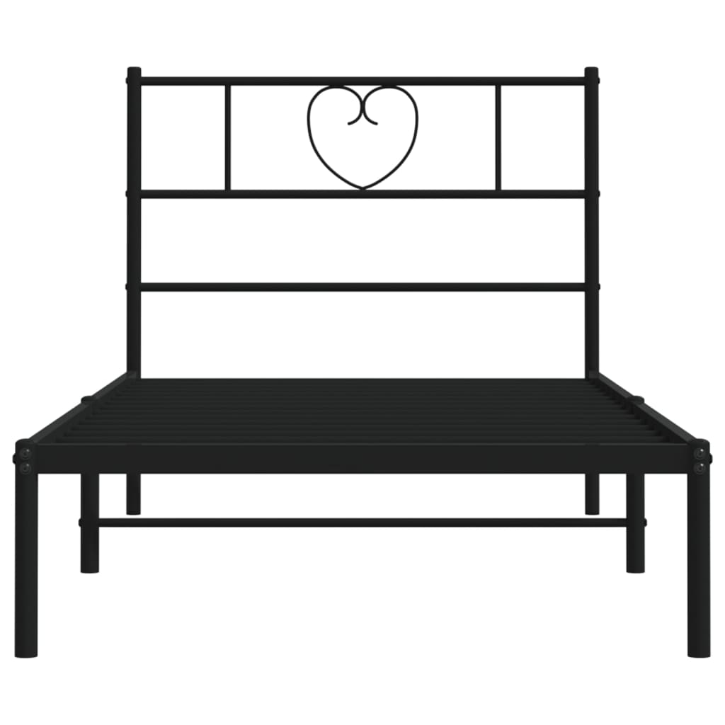 vidaXL Metal Bed Frame with Headboard Black 39.4"x74.8" Twin-3