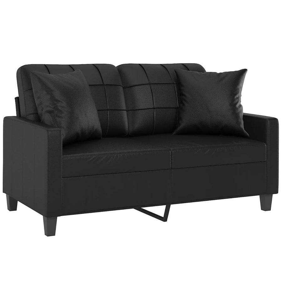 vidaXL Sofa Loveseat Couch Sofa Settee with Throw Pillows Black Faux Leather-0