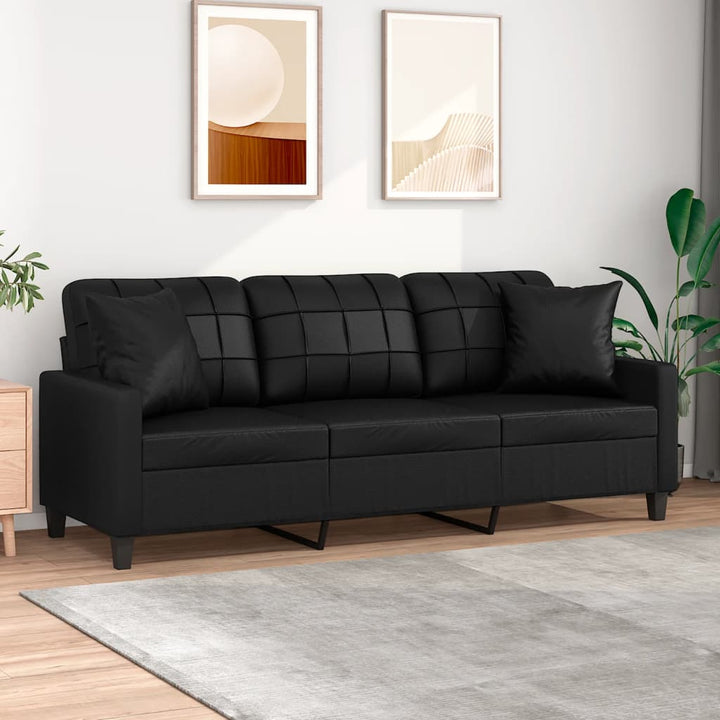 vidaXL Sofa Loveseat Couch Sofa Settee with Throw Pillows Black Faux Leather-5