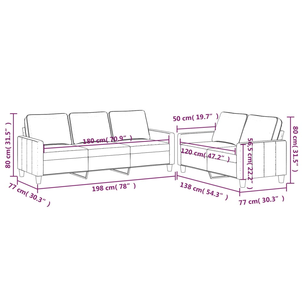 vidaXL 2 Piece Sofa Set with Cushions Light Gray Velvet-1