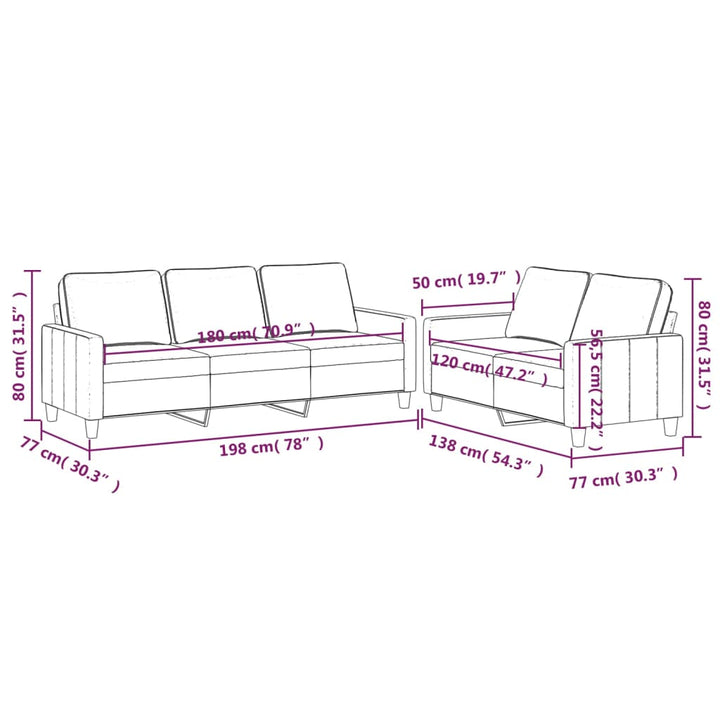 vidaXL 2 Piece Sofa Set with Cushions Light Gray Velvet-1