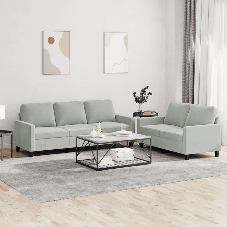 vidaXL 2 Piece Sofa Set with Cushions Light Gray Velvet-0