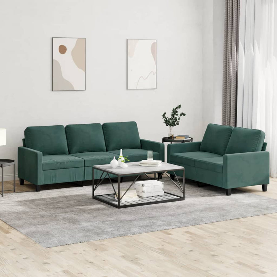 vidaXL 2 Piece Sofa Set with Cushions Dark Green Velvet-0