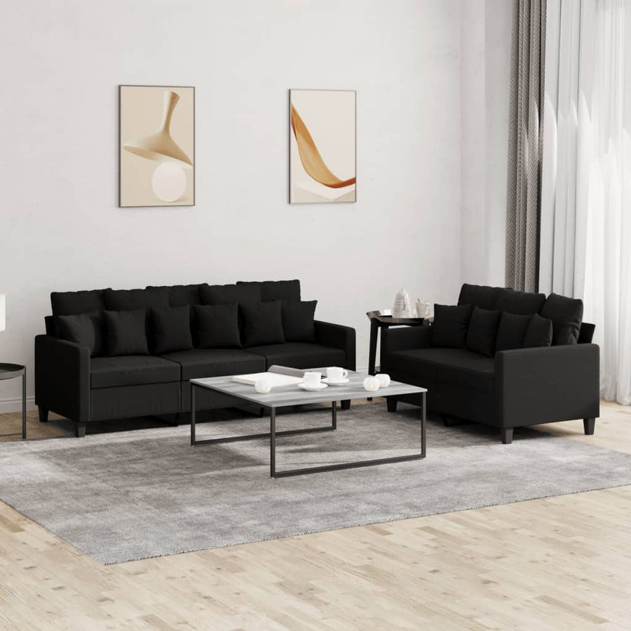 vidaXL 2 Piece Sofa Set with Cushions Black Fabric-0