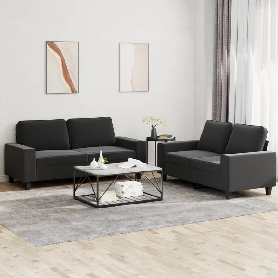 vidaXL 2 Piece Sofa Set Black Fabric-0