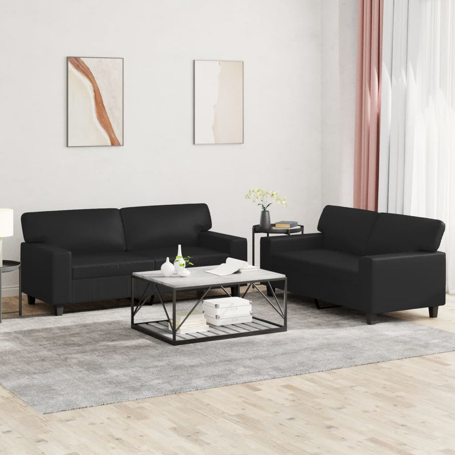 vidaXL 2 Piece Sofa Set Black Faux Leather-0