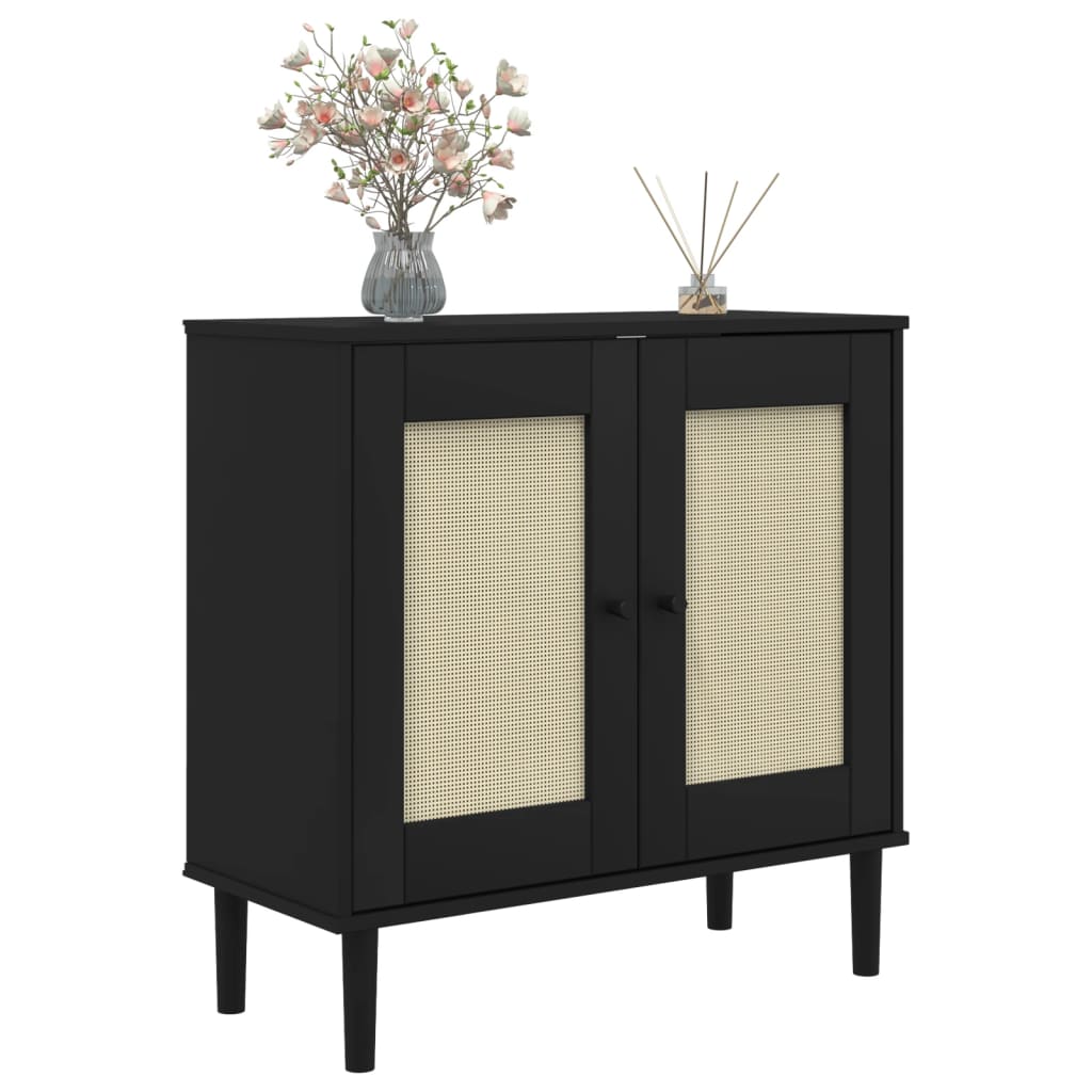 vidaXL Sideboard SENJA Rattan Look Black 31.5"x13.8"x31.5" Solid Wood Pine-15