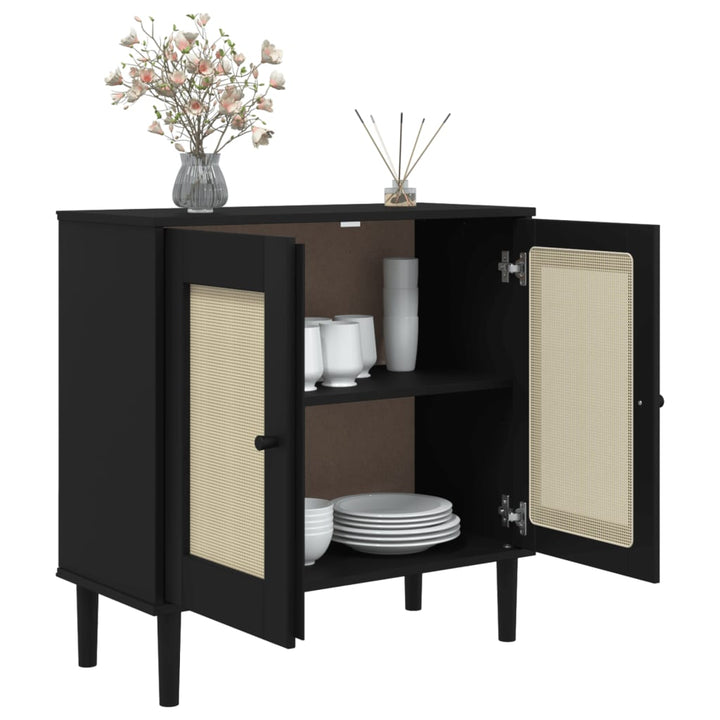 vidaXL Sideboard SENJA Rattan Look Black 31.5"x13.8"x31.5" Solid Wood Pine-17