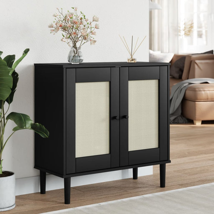 vidaXL Sideboard SENJA Rattan Look Black 31.5"x13.8"x31.5" Solid Wood Pine-13