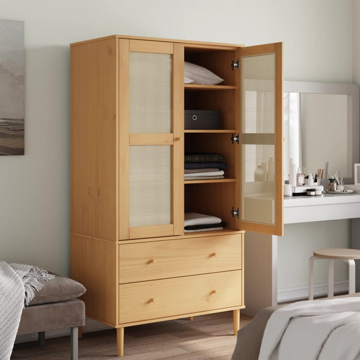 vidaXL Wardrobe Storage Cabinet Cupboard SENJA Rattan Look Solid Wood Pine-17