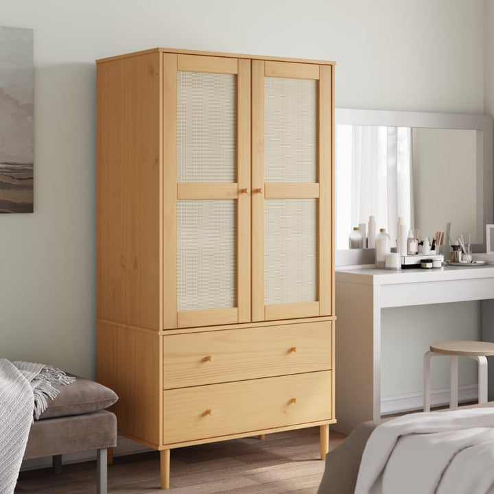 vidaXL Wardrobe Storage Cabinet Cupboard SENJA Rattan Look Solid Wood Pine-16