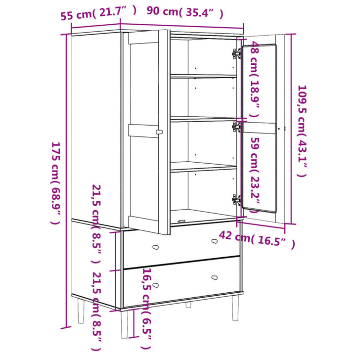 vidaXL Wardrobe Storage Cabinet Cupboard SENJA Rattan Look Solid Wood Pine-10