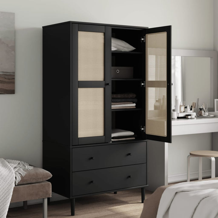 vidaXL Wardrobe Storage Cabinet Cupboard SENJA Rattan Look Solid Wood Pine-2