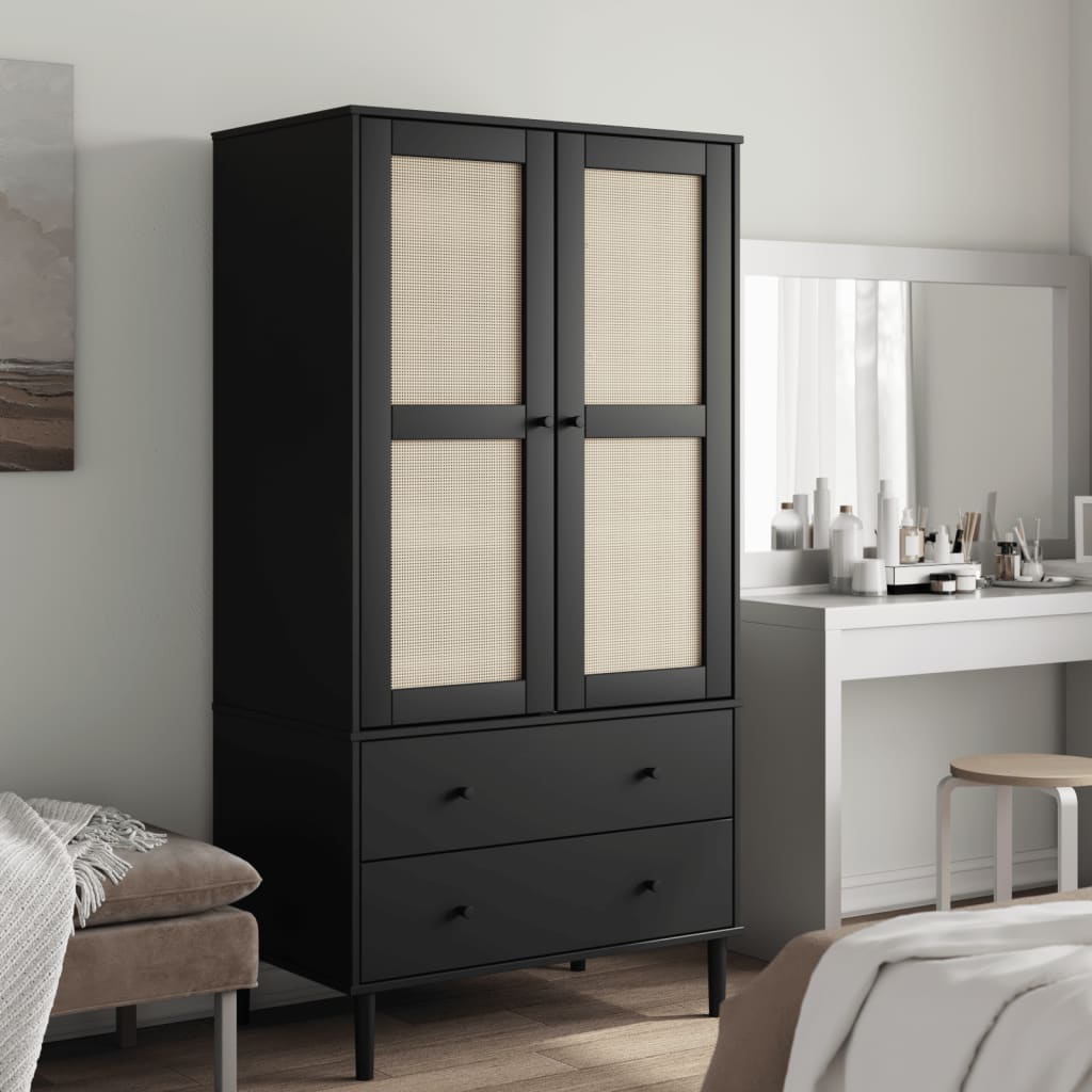 vidaXL Wardrobe Storage Cabinet Cupboard SENJA Rattan Look Solid Wood Pine-1
