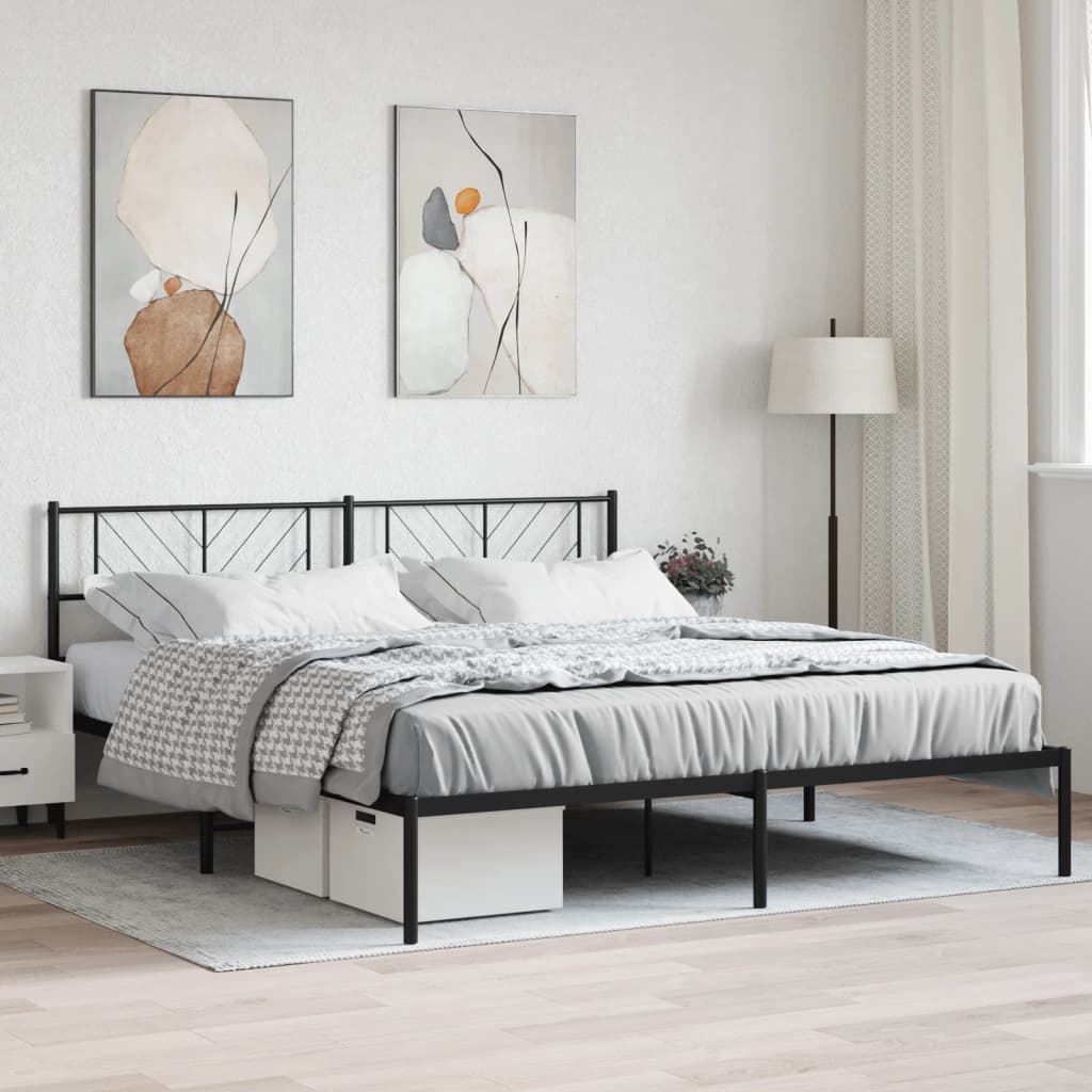 vidaXL Metal Bed Frame with Headboard Black 72"x83.9" California King-0