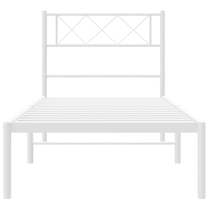 vidaXL Metal Bed Frame with Headboard White 39.4"x74.8" Twin-3