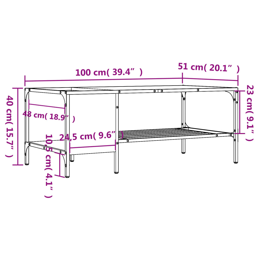 vidaXL Coffee Table with Rack Black 39.4"x20.1"x15.7" Engineered Wood-7