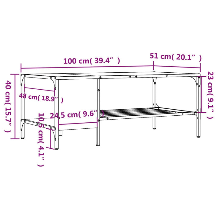 vidaXL Coffee Table with Rack Black 39.4"x20.1"x15.7" Engineered Wood-16