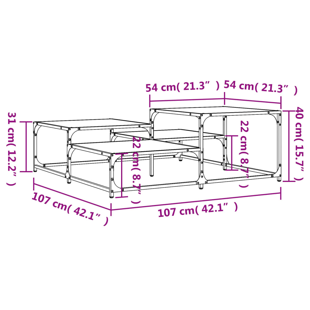 vidaXL Coffee Table Black 34.4"x34.4"x15.7" Engineered Wood-43