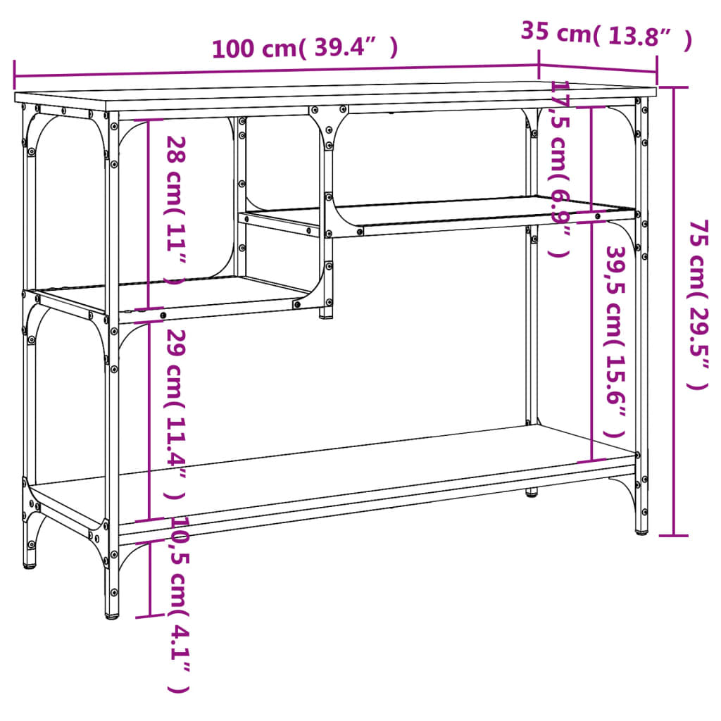 vidaXL Console Table with Shelves Black 39.4"x13.8"x29.5"-7