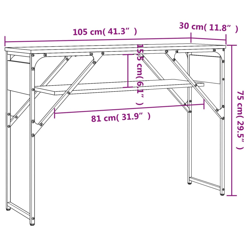 vidaXL Console Table with Shelf Black 41.3"x11.8"x29.5" Engineered Wood-11