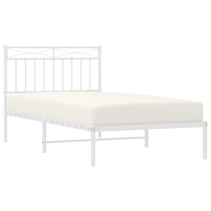 vidaXL Metal Bed Frame with Headboard White 39.4"x74.8" Twin-1