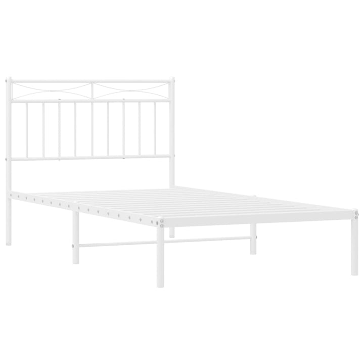 vidaXL Metal Bed Frame with Headboard White 39.4"x74.8" Twin-2