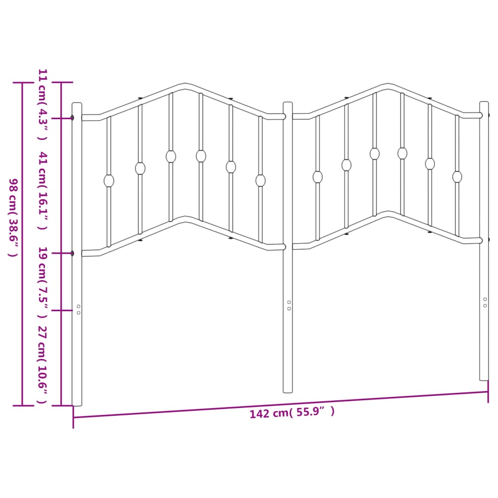 vidaXL Metal Headboard Black 53.1"-42