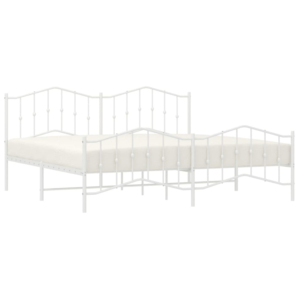 vidaXL Metal Bed Frame with Headboard and Footboard White 76"x79.9" King-1