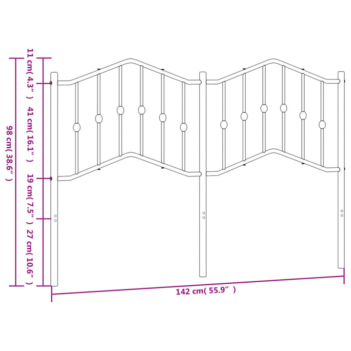 vidaXL Metal Headboard Black 53.1"-52