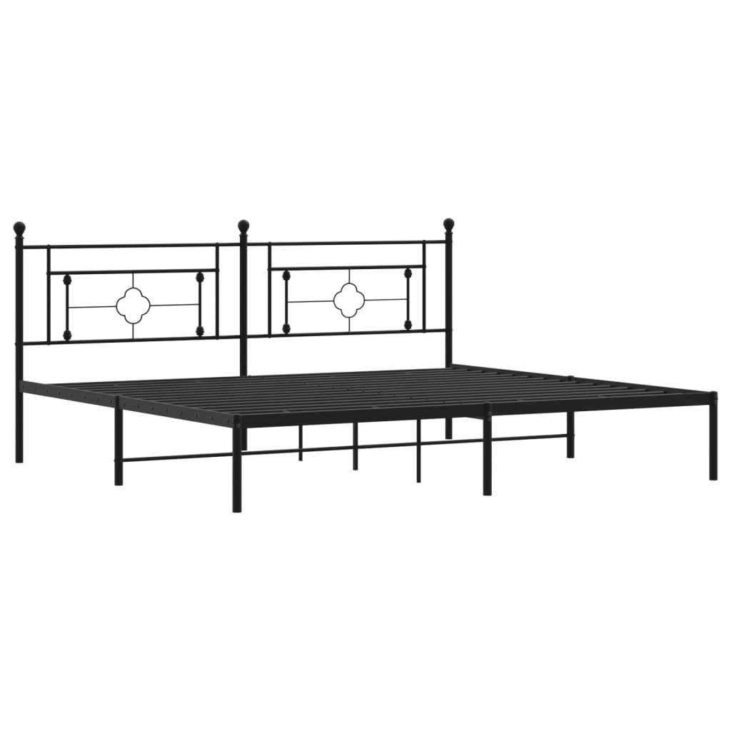 vidaXL Metal Bed Frame with Headboard Black 76"x79.9" King-2