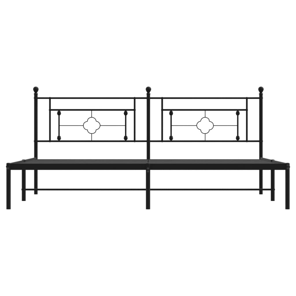 vidaXL Metal Bed Frame with Headboard Black 76"x79.9" King-3