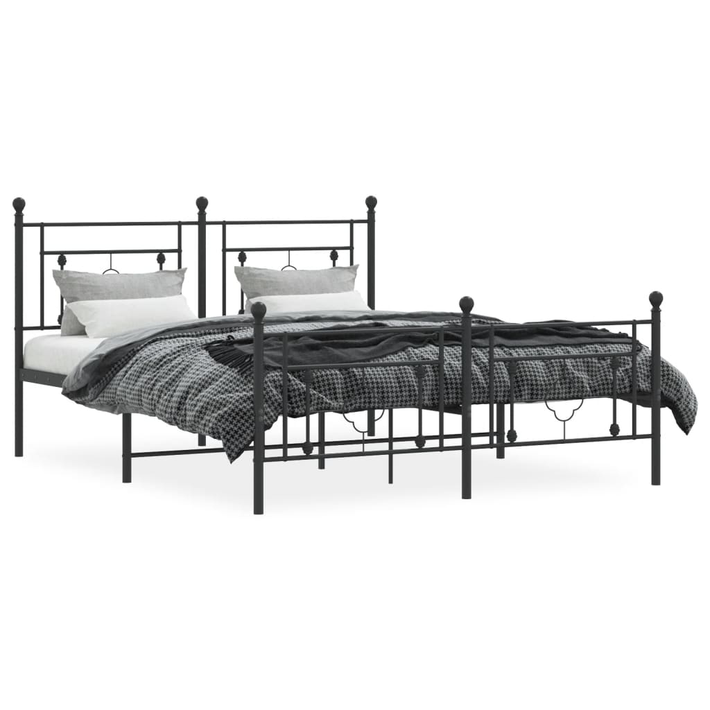 vidaXL Metal Bed Frame with Headboard and Footboard Black 59.1"x78.7"-1